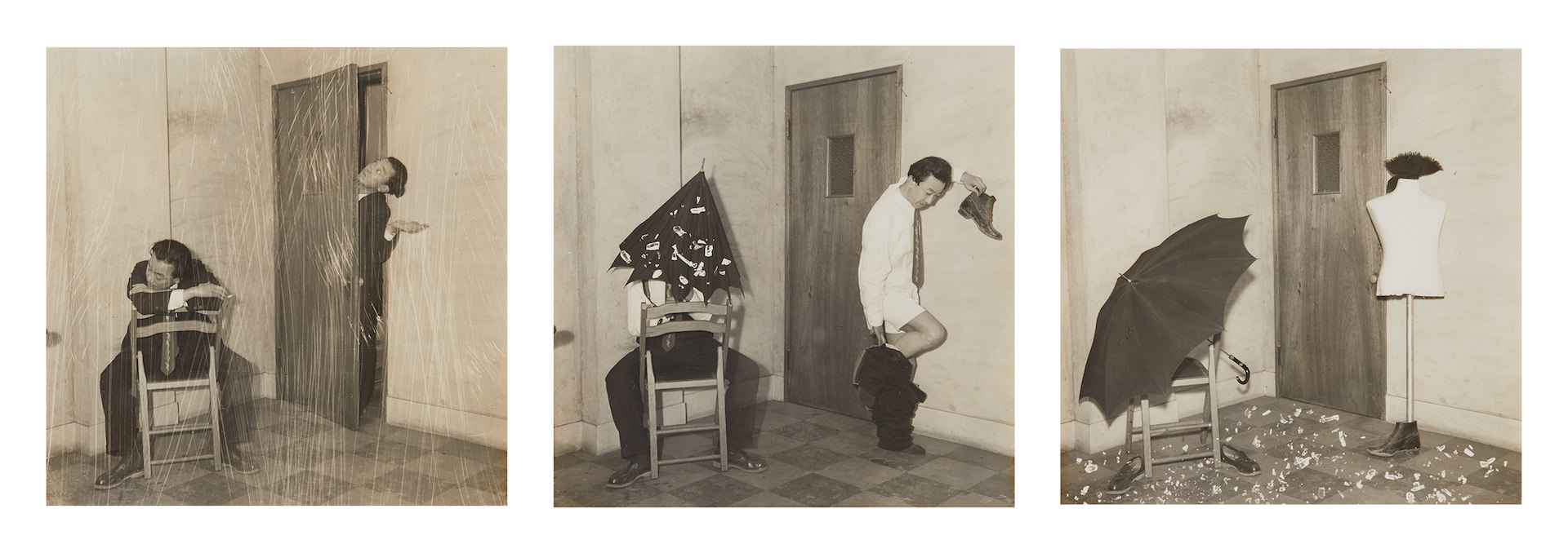 Kansuke Yamamoto, It is Raining in Town My Room is Full of Fragments 1956, gelatin silver print 10.9 x 11 cm each © Toshio Y…