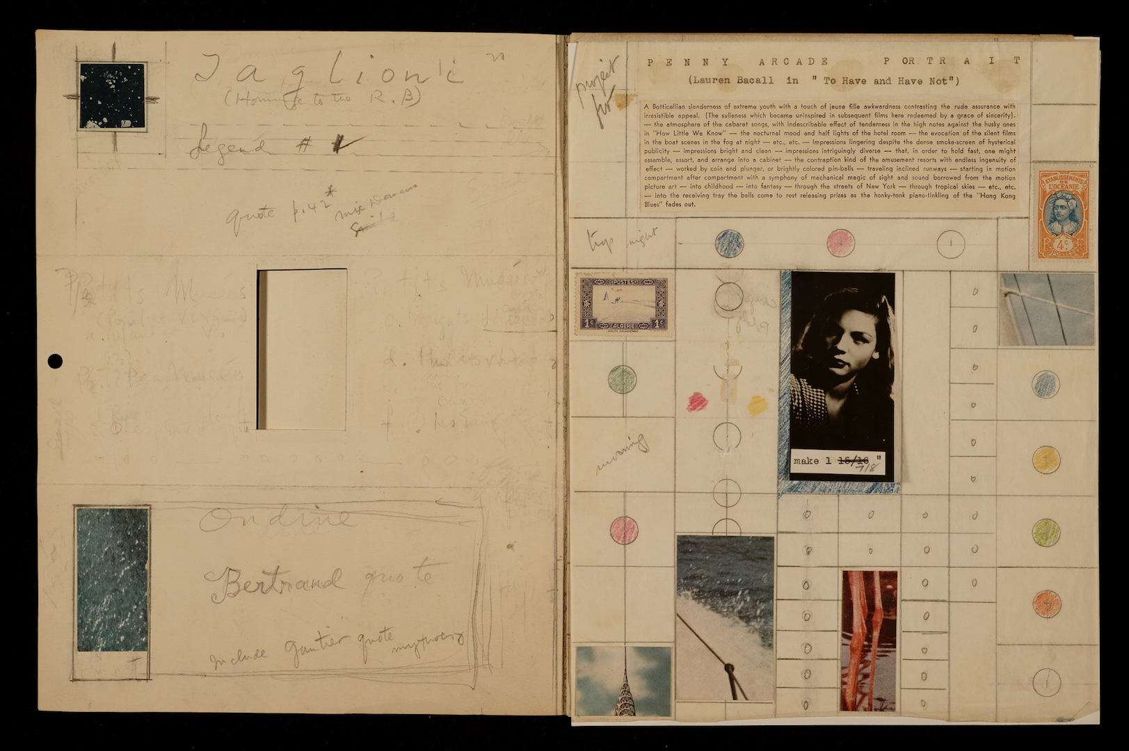 ?ローレン・バコールのペニー・アーケード・ポートレートのための習作より》1945-1946年 28 x 22 cmJoseph Cornell papers, Archives of American Art, Smithsonian Instit…