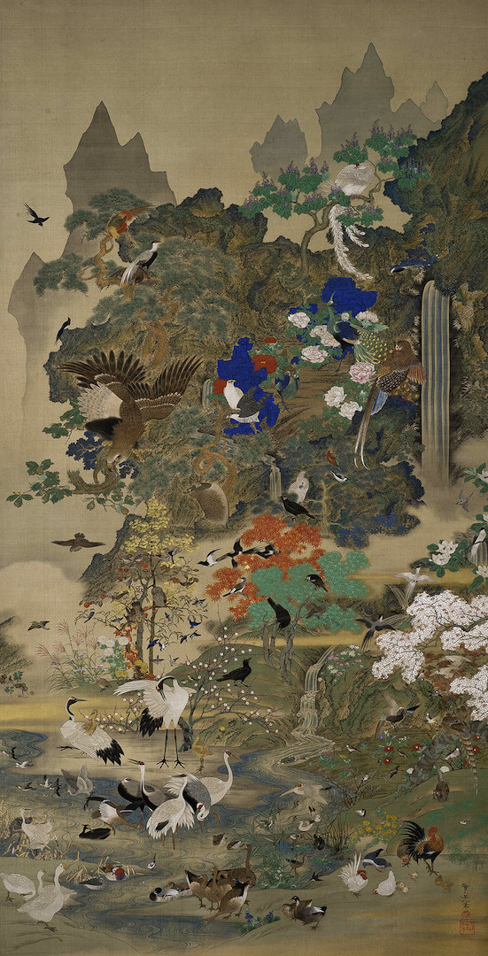 鈴木其一 《百鳥百獣図》（右幅）絹本着色 双幅 各138.0×70.7cm 天保14年（1843） 米国・キャサリン＆トーマス・エドソンコレクション