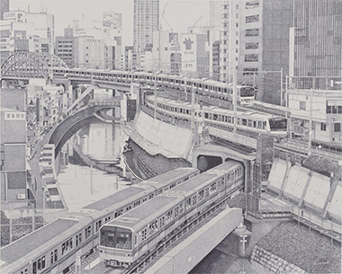 石橋 暢之 《ジオラマの様な風景》2016年 ボールペン画 130×162㎝