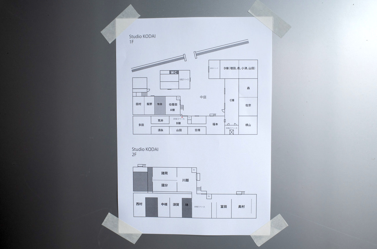 全体のMAPです。作家さんごとに広さが違いますが、どの部屋も余裕のある大きなアトリエです。
