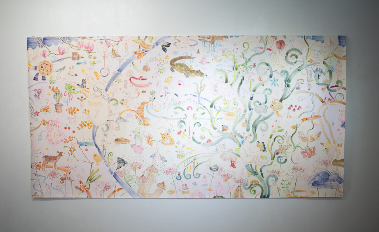 架菜梨案《Partager》2019年 140cm×270cm キャンバスに油彩、色鉛筆
