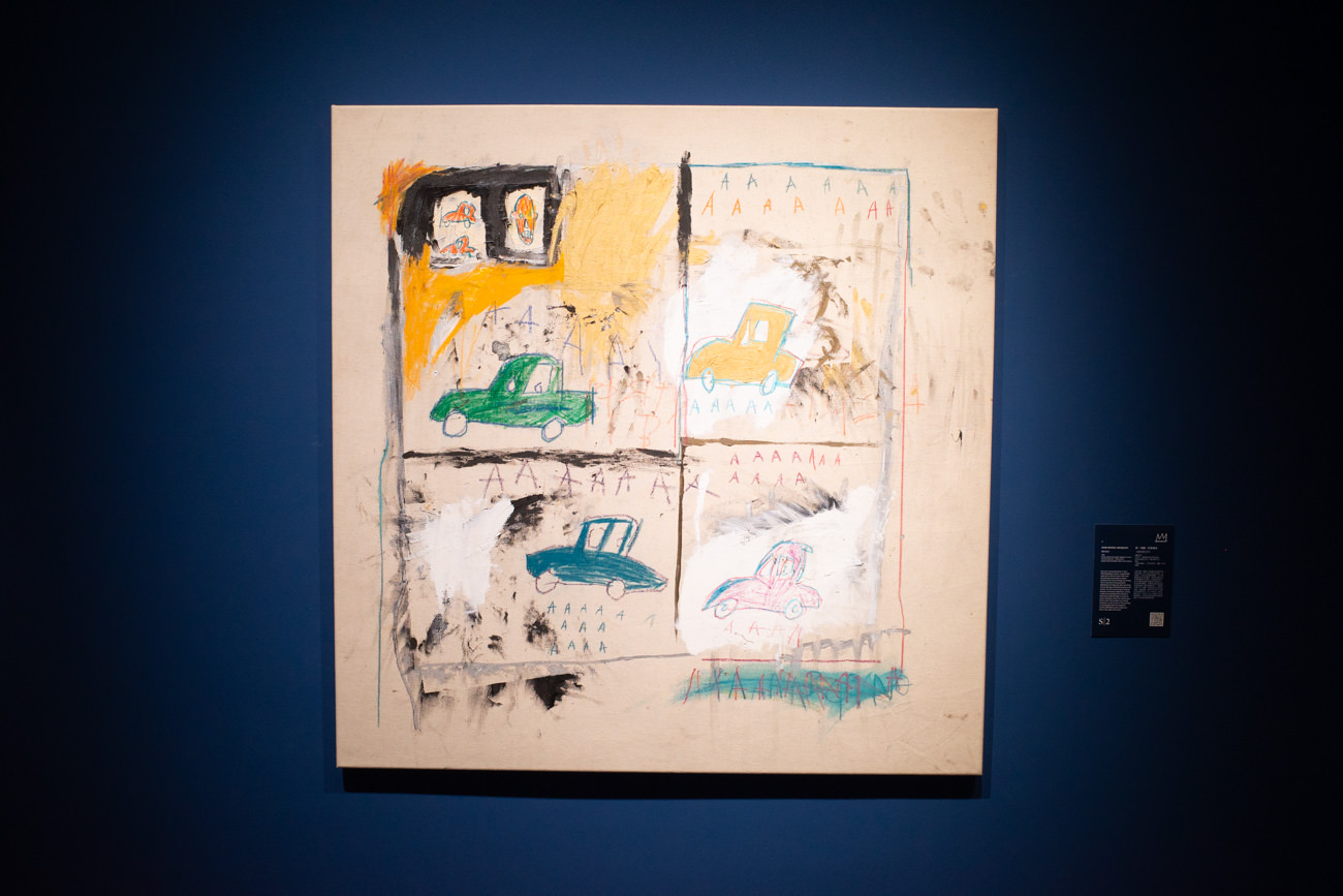 Jean-Michel Basquiat, Old Cars, 1981, acrylic, oilstick and paper collage on canvas, 121.9 x 120.3 cm