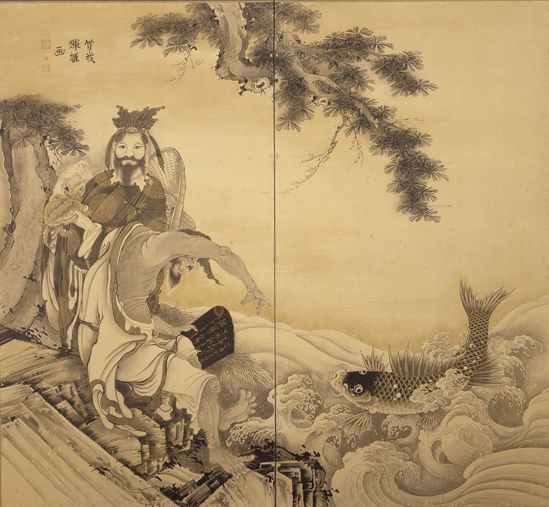 曾我蕭白《群仙図屏風》（左隻） 江戸時代・18世紀 紙本墨画淡彩 （各）160.2×175.0cm 2曲1双 東京藝術大学 展示替え予定あり