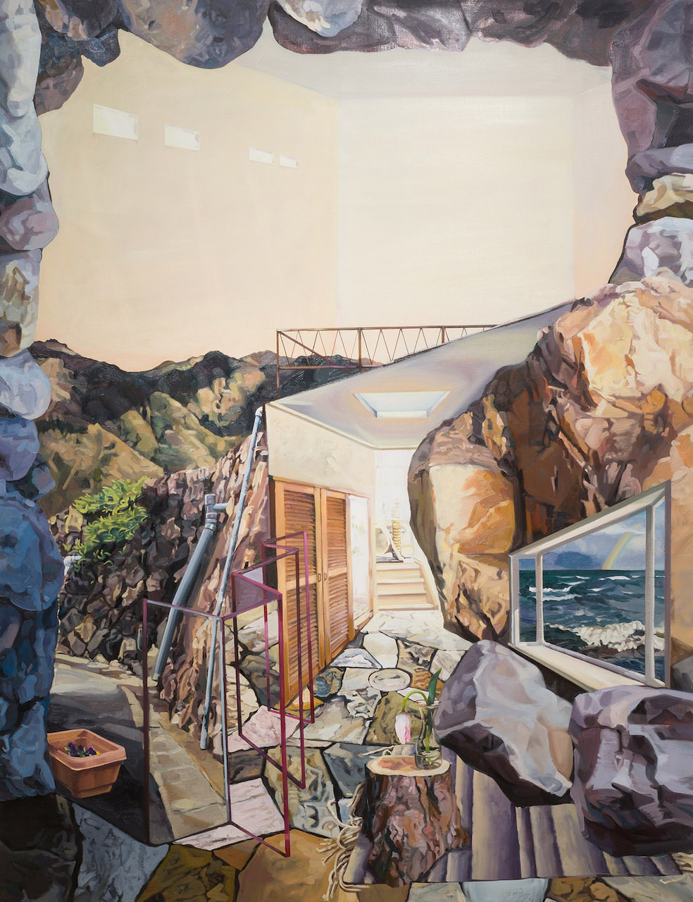 厚地朋子《盆地的空間認識》 油彩、キャンバス 2019 写真：高野友実 Courtesy of TEZUKAYAMA GALLERY
