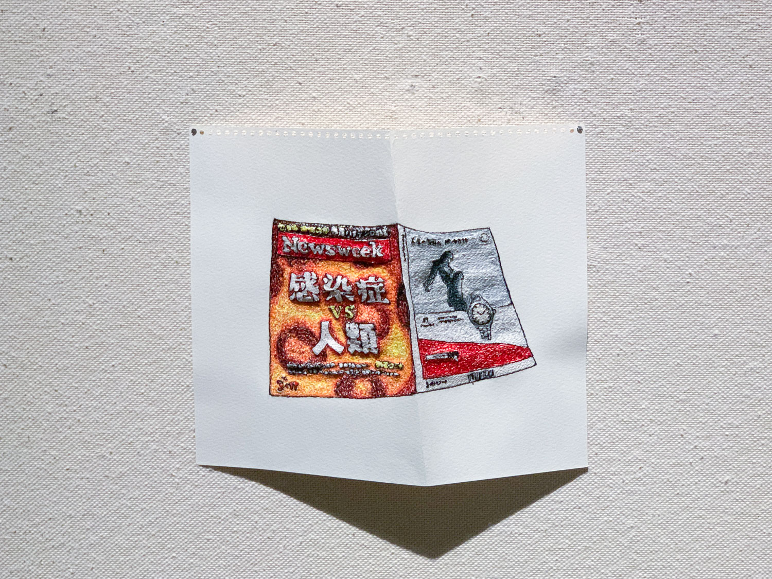 青山悟《Newsweek Relief》2020年 〜制作日:2020年4月28日 刺繍レリーフ作品。Everyday Art Marketに上げてる作品も35点を超えてきました。やり続けていれば当然どんどん懲りたくなってきます。もちろんこれは良い…