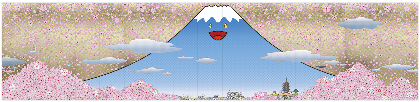 村上隆 《チェリーブロッサム フジヤマ JAPAN》 2020年 アクリル絵具、キャンバス 500×2,125cm