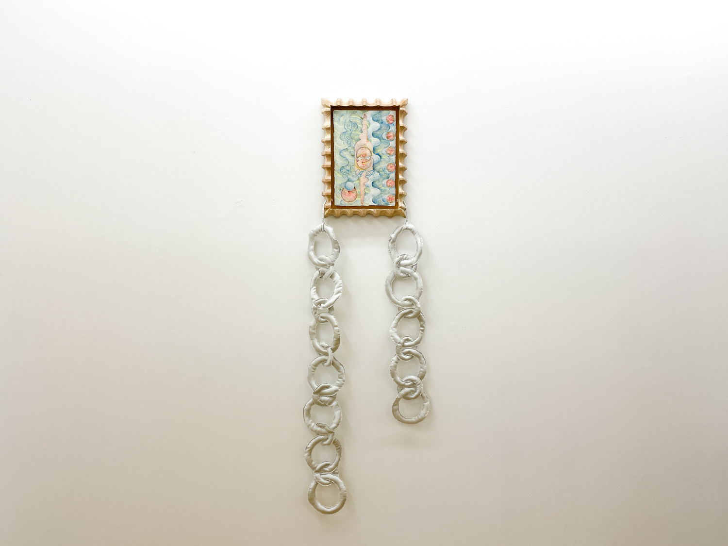 ??ランチェスカ・ブロムフィールド《S.A.》2020, Pencil and graphite on paper, wax, pinewood, MDF, acid-free tape,PVA, polyester, satin, 122×2…