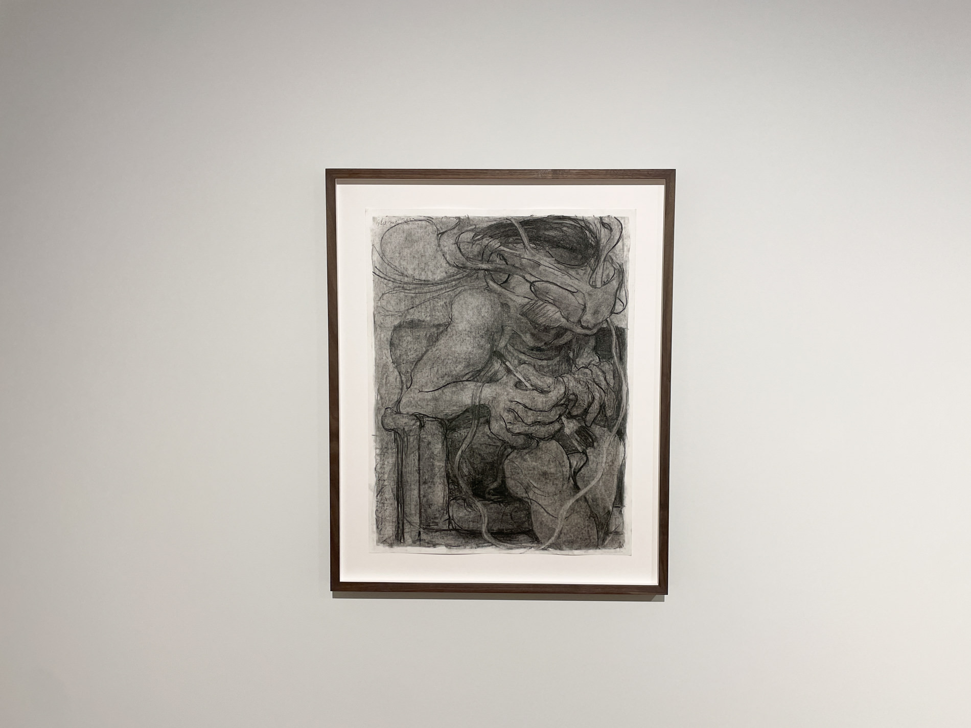 Adrian Ghenie《Self-Portrait with Paintbrush》2022, charcoal on paper, 65cm × 50cm