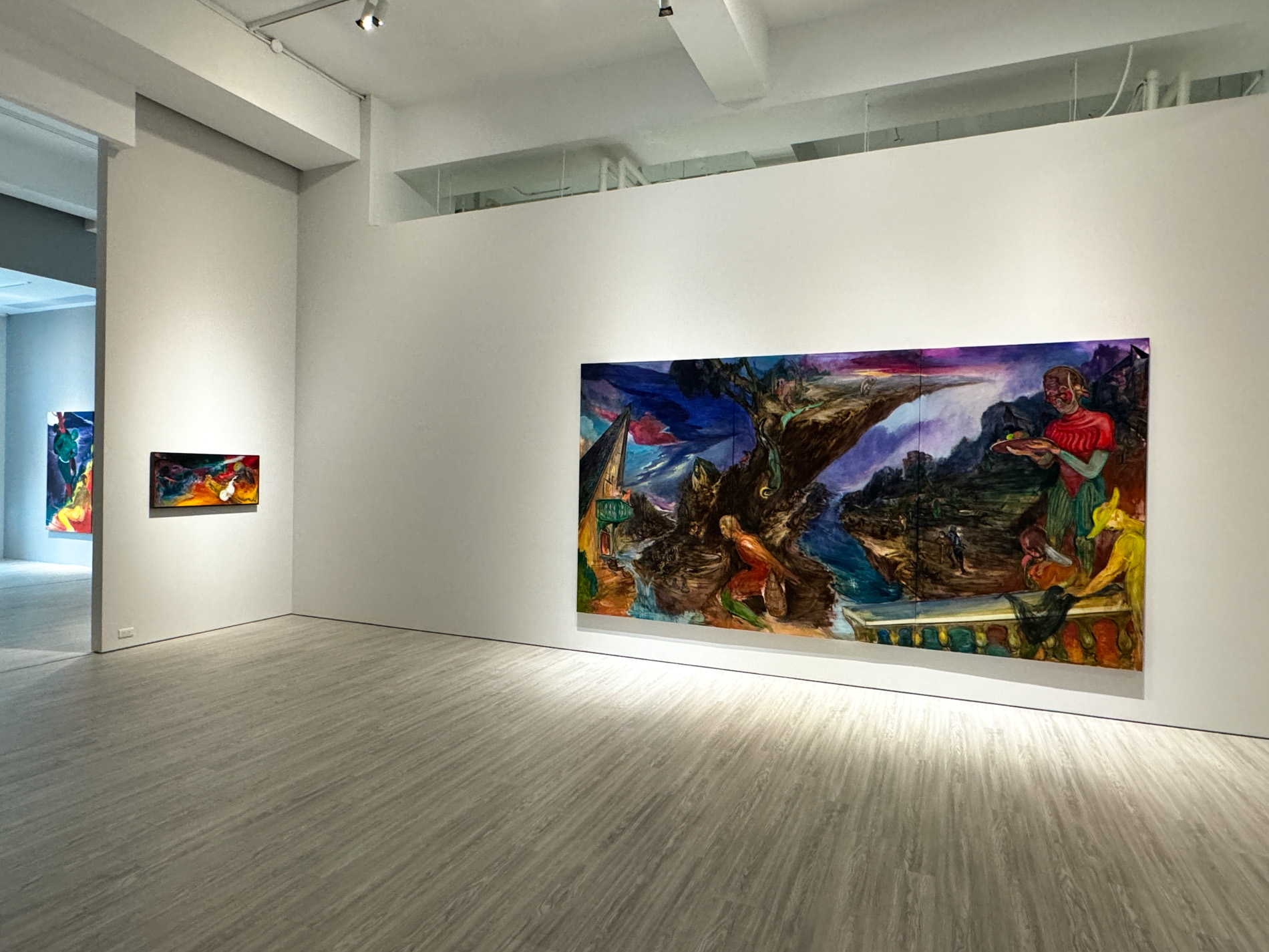 Rao Fu 《夜宴》 Night Feast, 2022 - 2023 Oil on canvas 220 x 420 cm (Triptych)