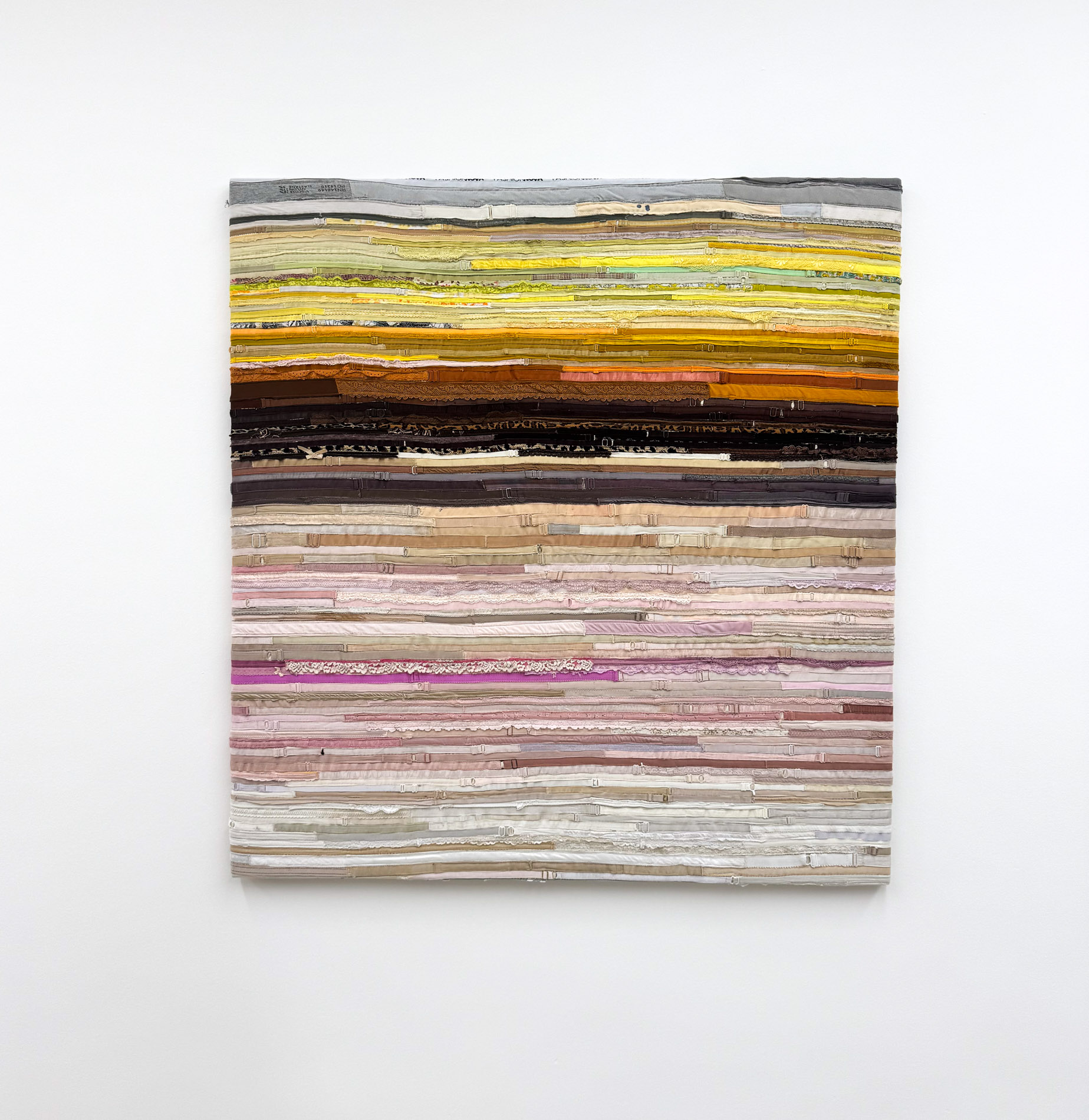 Zuva, denga nenyika (Sun, Sky and Earth), 2025 bra straps on canvas 130 x 123 cm